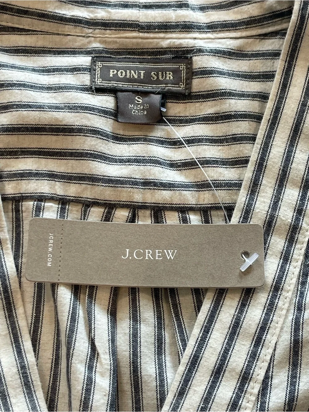 NWT J. Crew Point Sur Cream and Indigo Striped V-Neck Popover Blouse, Size S